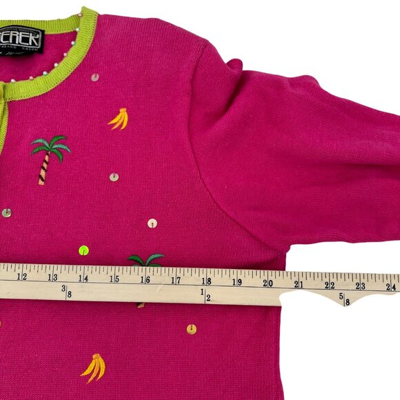 Berek Womens Monkey Cardigan Sweater M Pink Green Cotton Blend - Picture 4 of 6